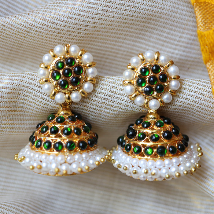 Antique gold green stone traditional jumka earrings AJ416