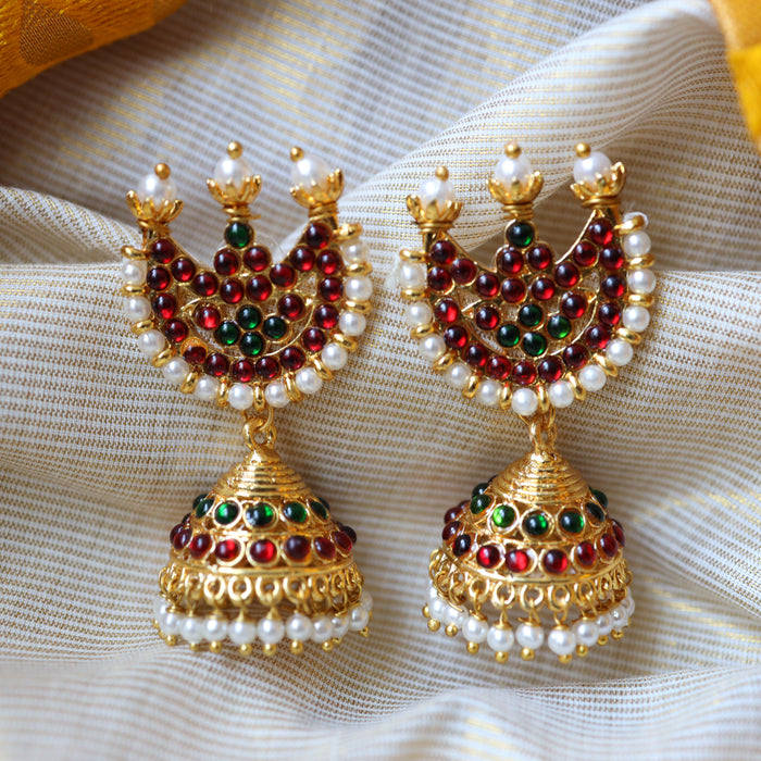 Antique gold ruby green stone traditional jumka earrings AJ418