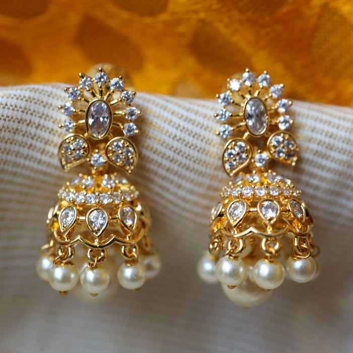 Heritage gold plated white stone jumka earrings HJ987