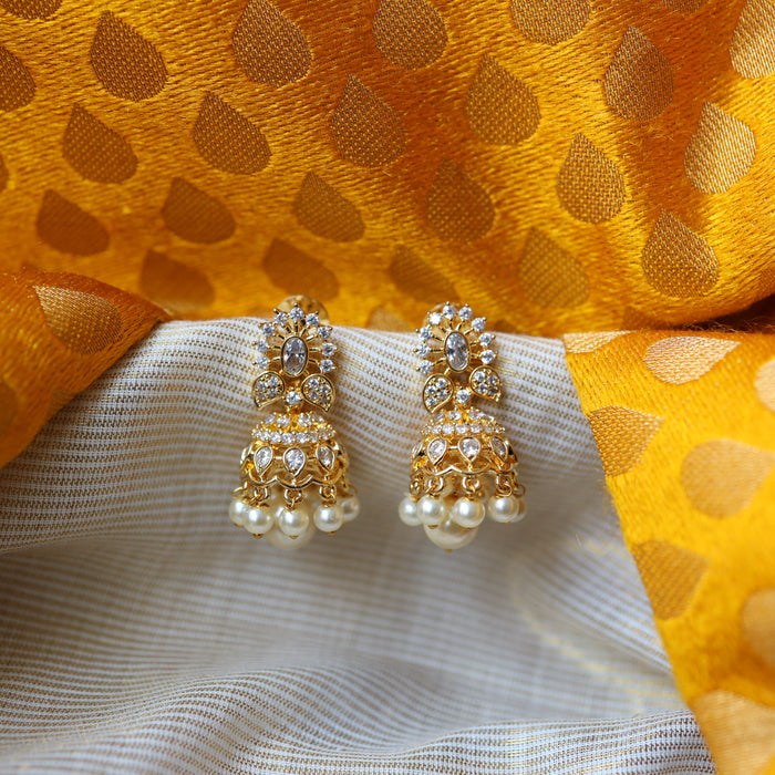 Heritage gold plated white stone jumka earrings HJ987