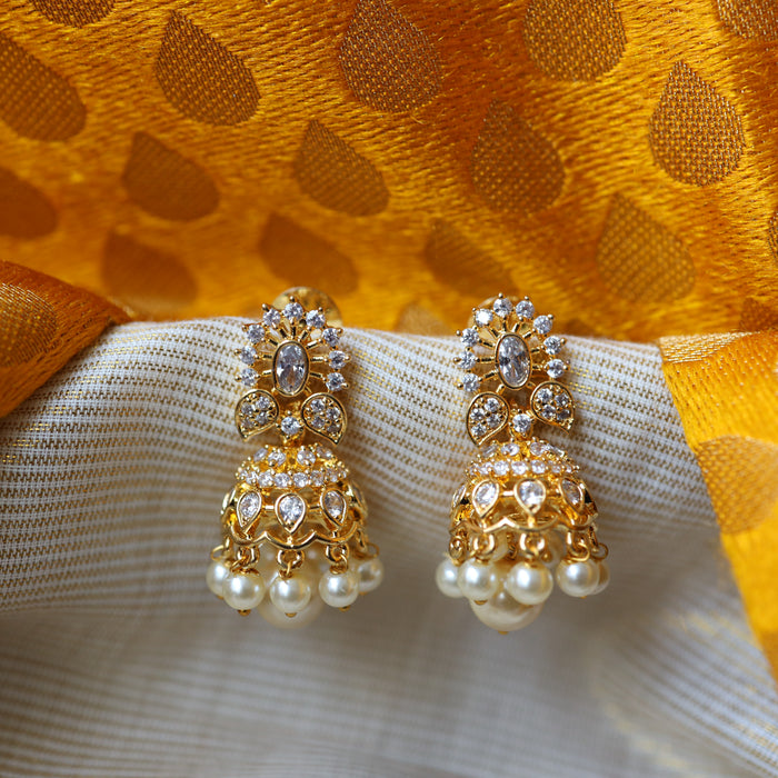 Heritage gold plated white stone jumka earrings HJ987