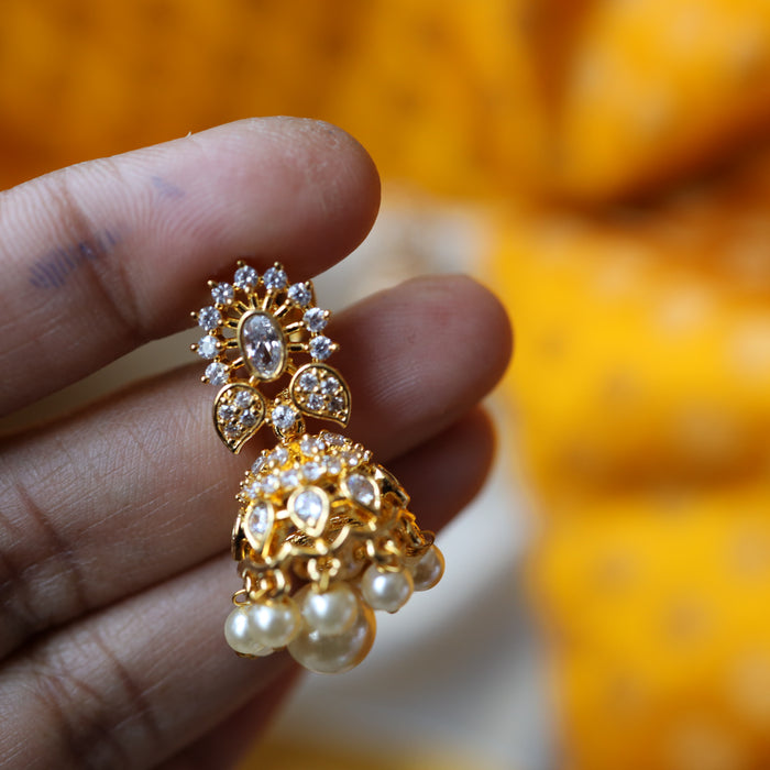 Heritage gold plated white stone jumka earrings HJ987