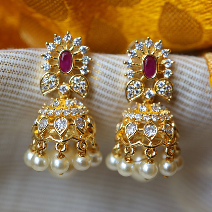Heritage gold plated ruby white stone jumka earrings HJ988