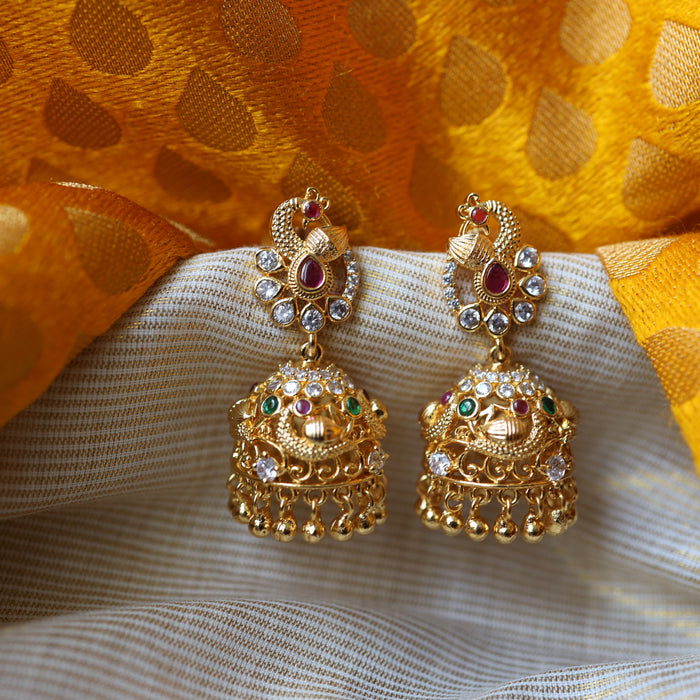 Heritage gold plated ruby white stone jumka earrings HJ989