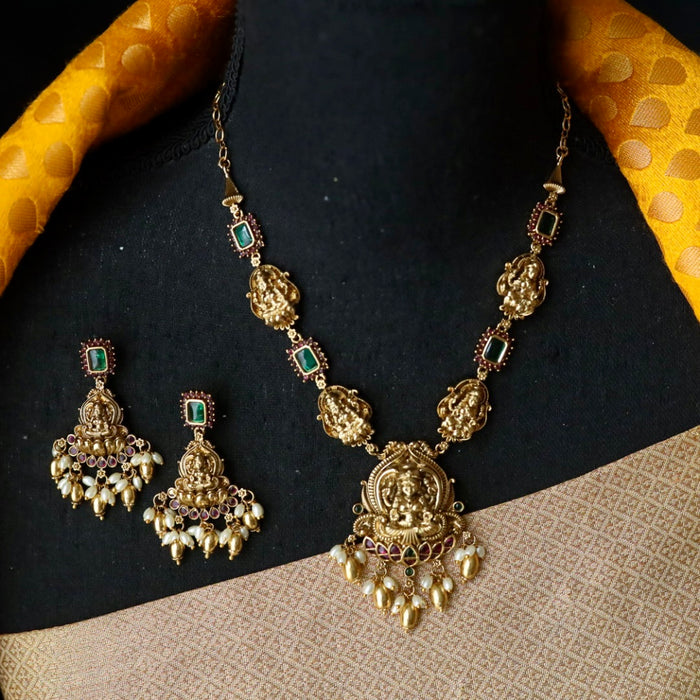 Antique temple design short necklace and earrings 4663732
