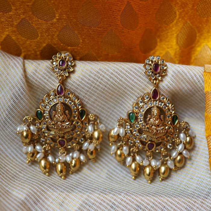 Antique gold multi stone and pearl drop earrings AD567