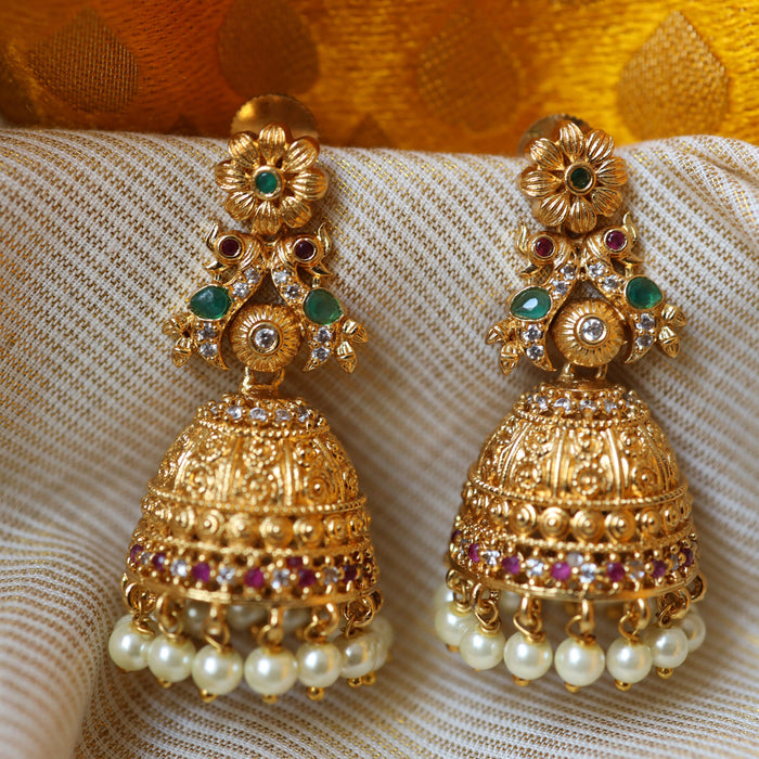 Antique gold ruby jumka earrings AJ876