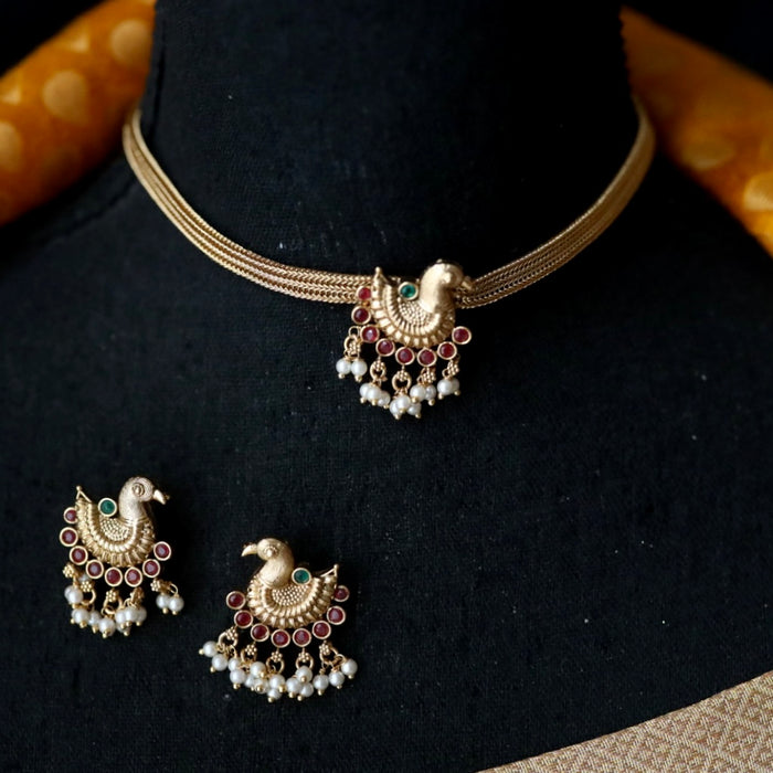 Antique gold simple choker necklace and earrings CCB1381