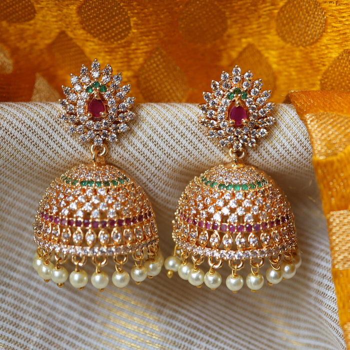 Heritage gold ruby stone and pearl jumka earrings HJ75332