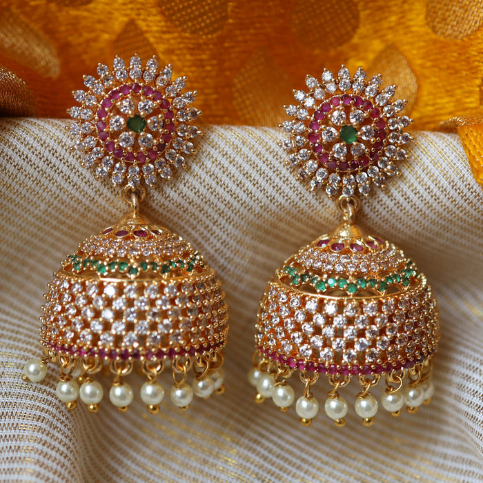Heritage gold ruby stone and pearl jumka earrings HJ7532