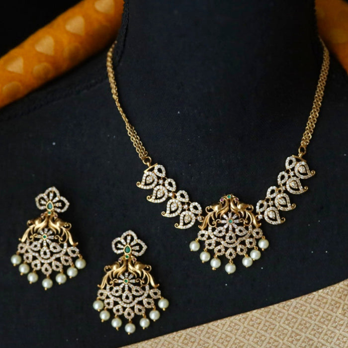 Antique white stone choker necklace and earrings CCB195