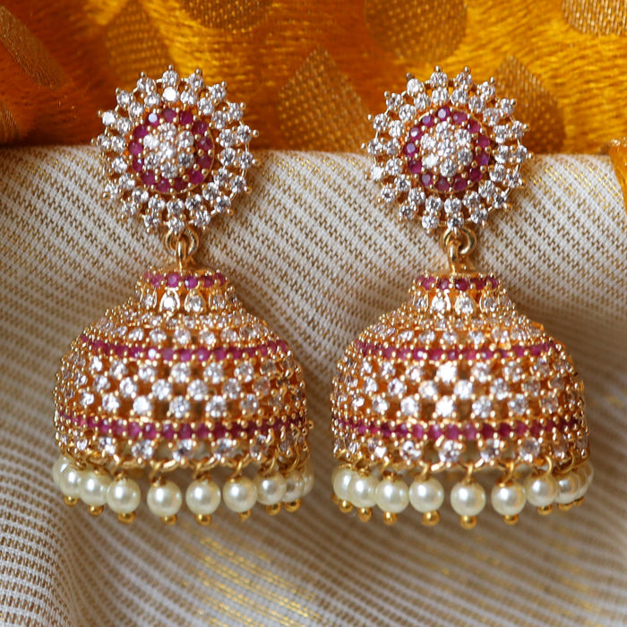 Heritage gold ruby stone and pearl jumka earrings HJ7539