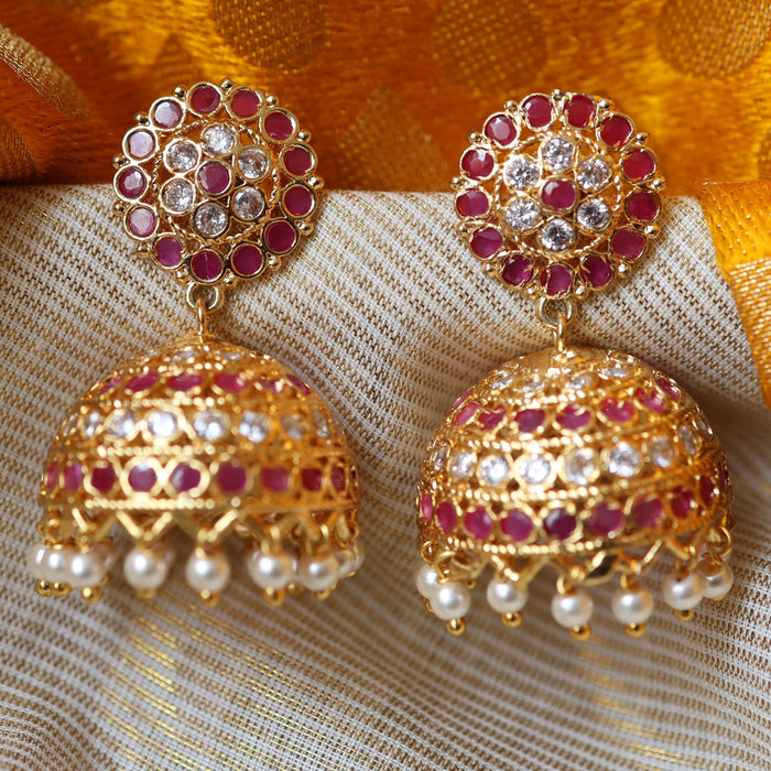 Antique gold ruby kemp stone jumka earrings 230234