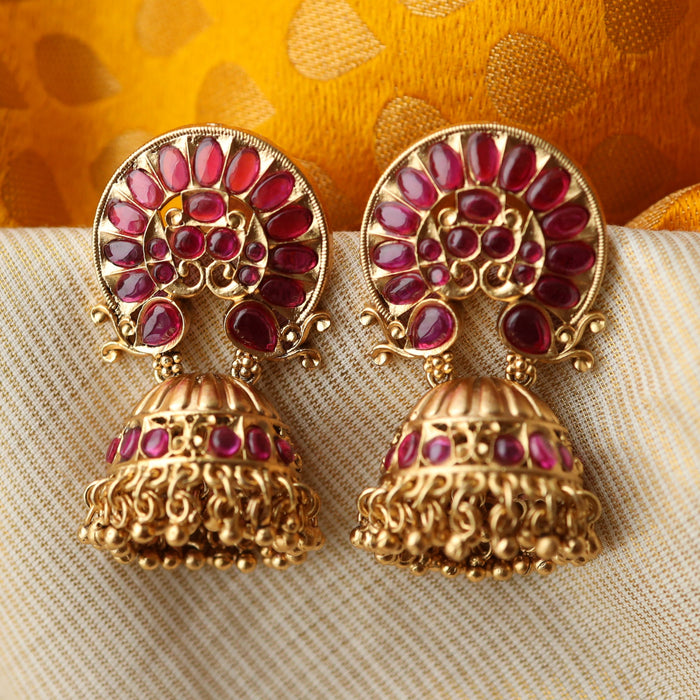 Antique gold ruby kemp stone mall jumka earrings AJ679