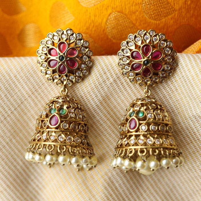 Antique gold white stone jumka earrings AJ789