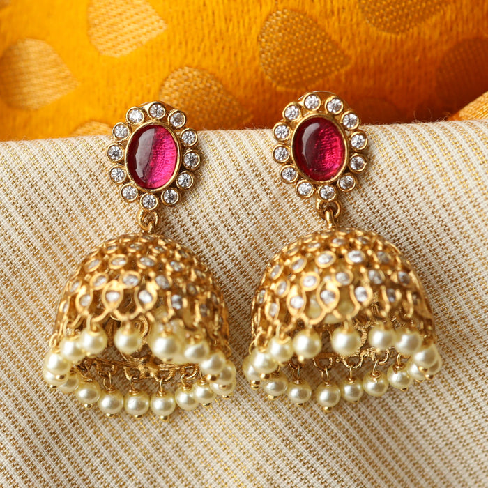 Antique gold ruby white stone jumka earrings AJ79