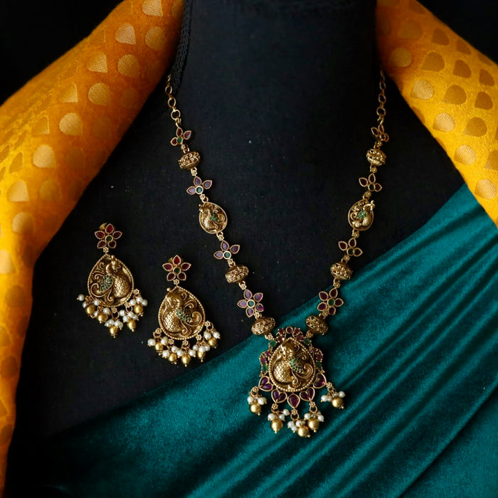 Antique temple design short necklace and earrings TTS426