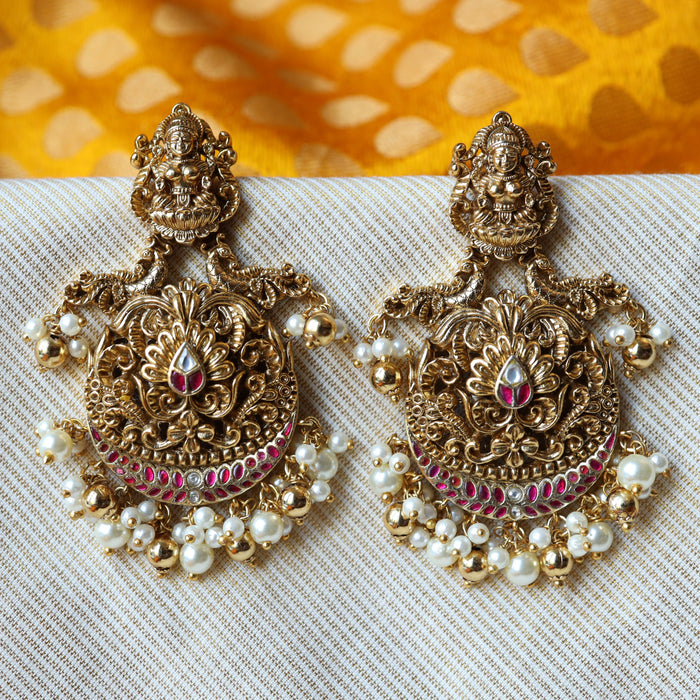 Antique gold temple design stone drop earring AD289