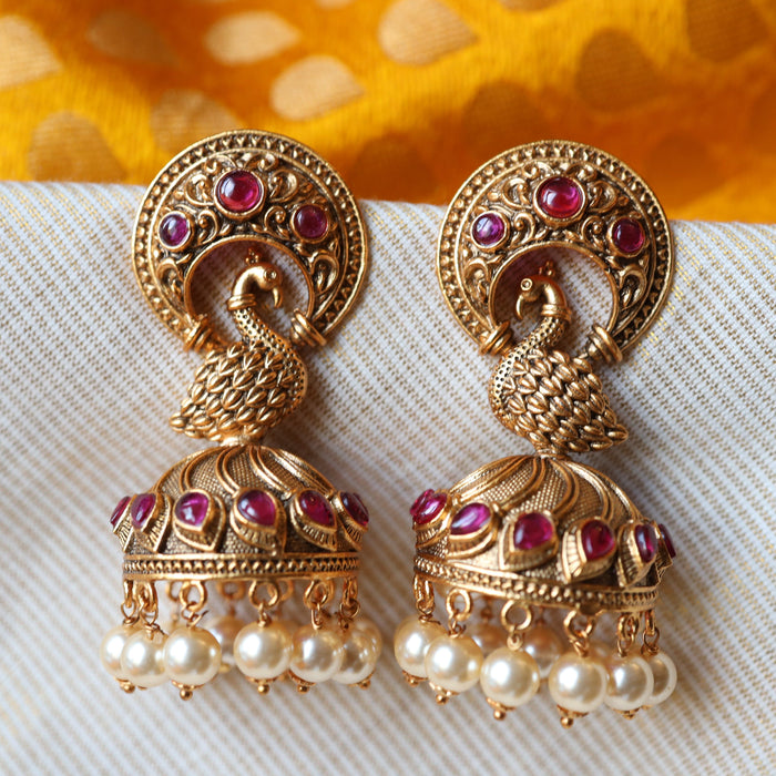 Antique ruby stone jumka earrings AJ361