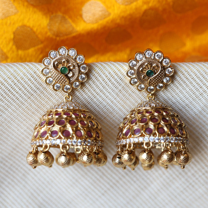 Antique ruby white stone small jumka earring AJ12296