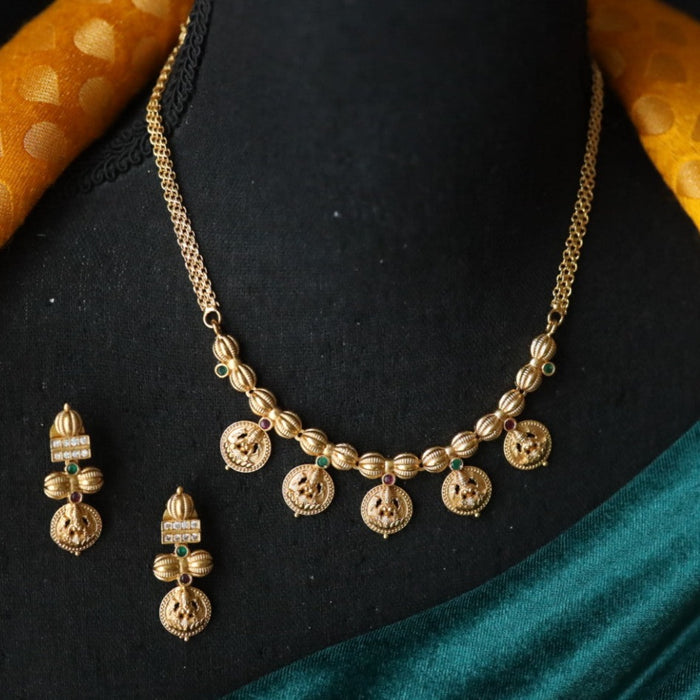 Antique gold coin/ kasumala short necklace and earrings SS10-119