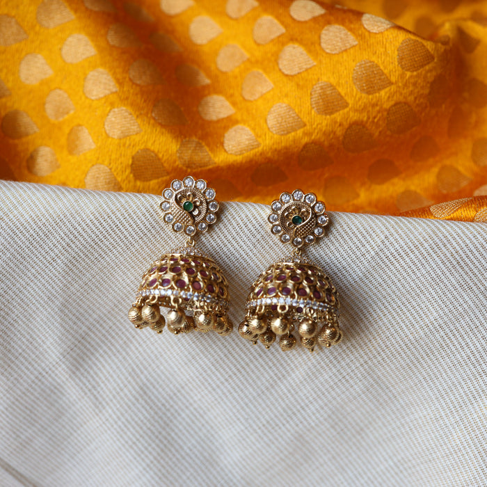 Antique ruby white stone small jumka earring AJ12296