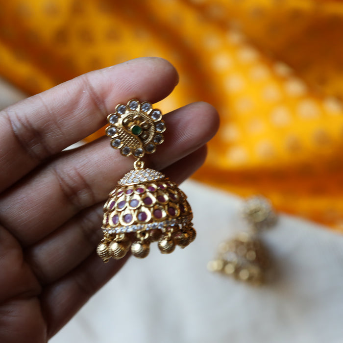 Antique ruby white stone small jumka earring AJ12296