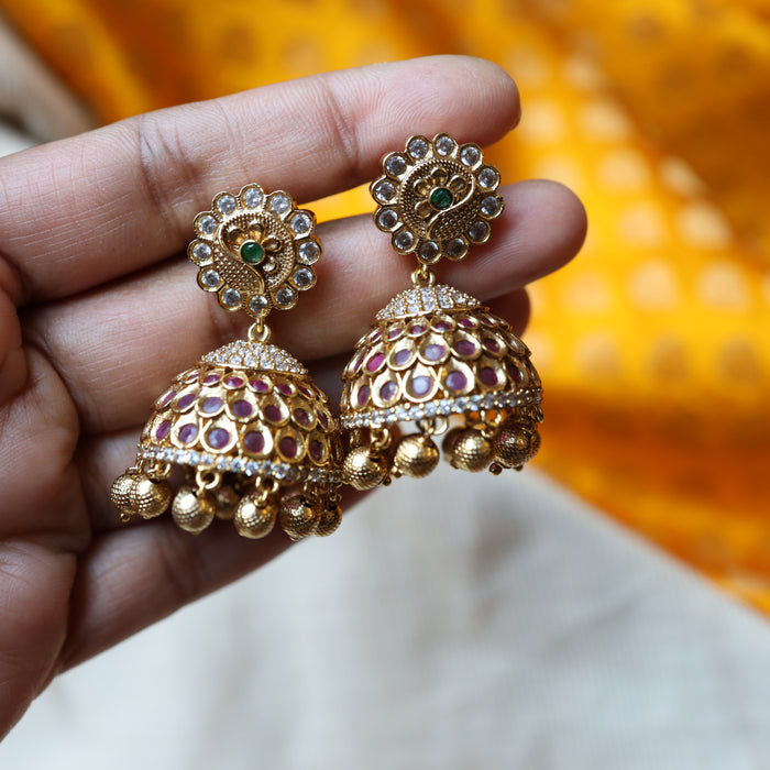 Antique ruby white stone small jumka earring AJ12296