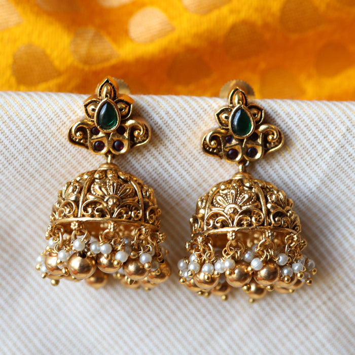 Heritage green stone jumka earring AJ961