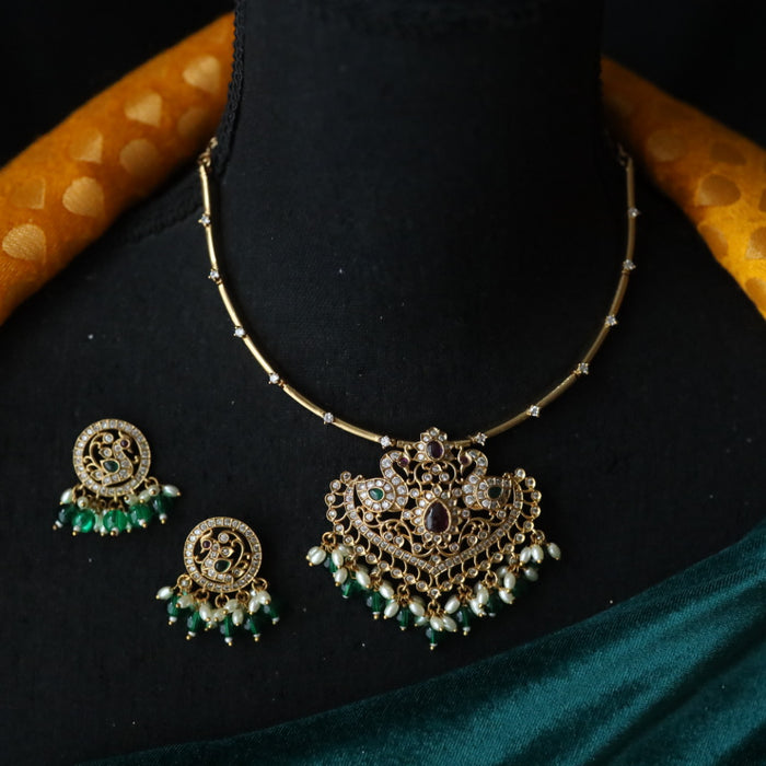 Antique ruby green stone short necklace and earrings 81466380