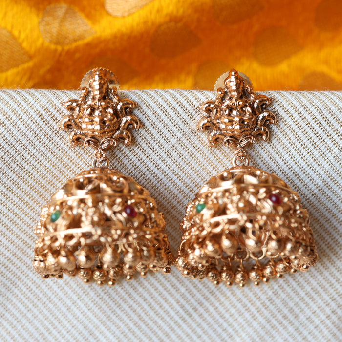Antique gold ruby stone traditional jumka earrings AJ4173