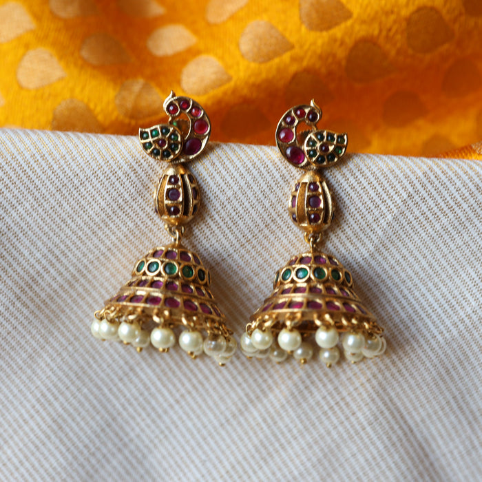 Antique ruby stone jumka earrings AJ6771