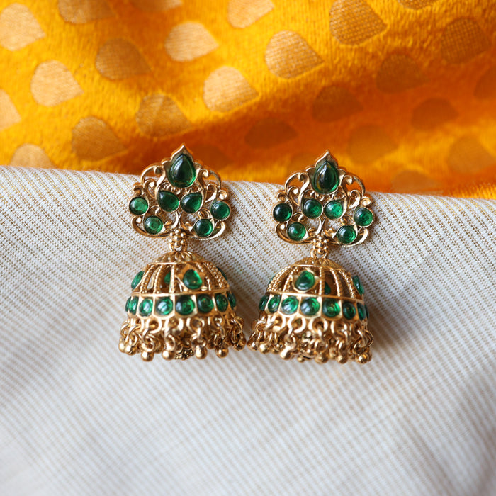 Antique green stone jumka earrings AJ6477