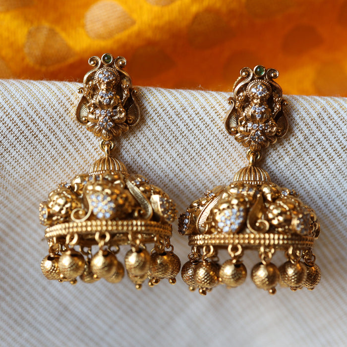 Antique white stone temple jumka earrings AJ481