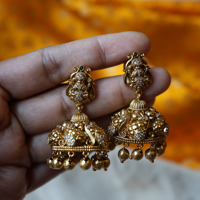 Antique white stone temple jumka earrings AJ481