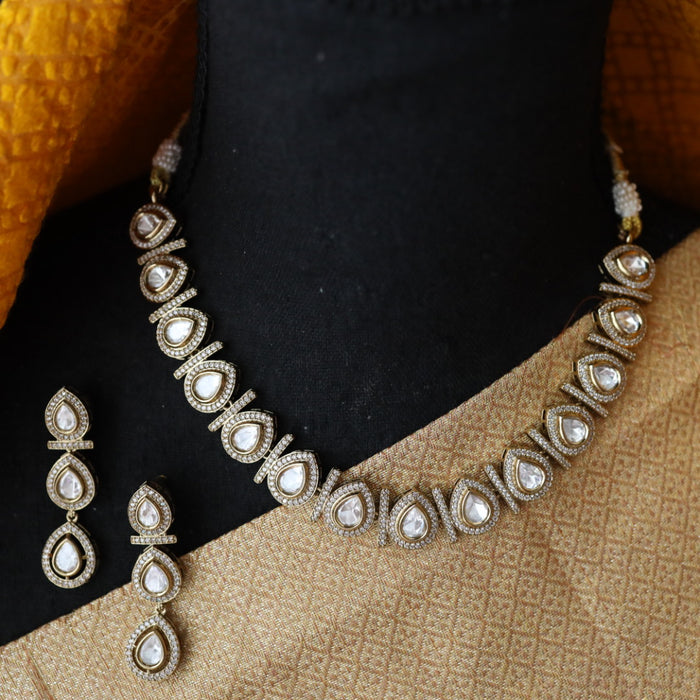 Trendy white stone short necklace with earrings and tikka TW113