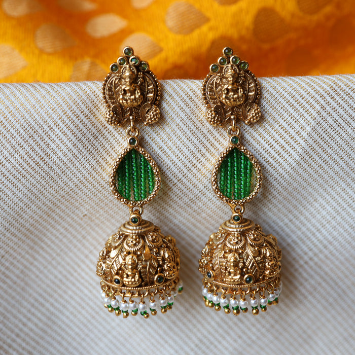 Antique green temple design jumka earrings AJ497