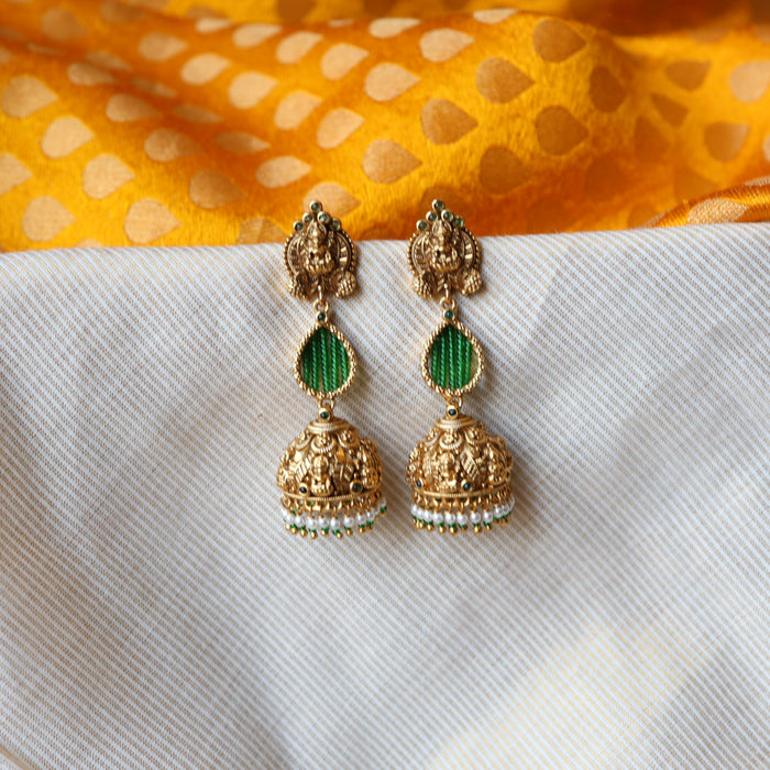 Antique green temple design jumka earrings AJ497