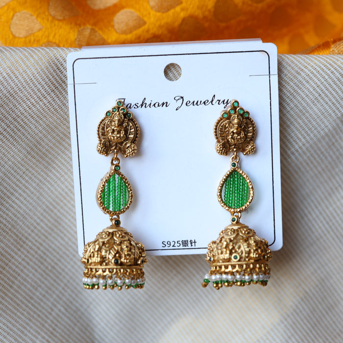 Antique green temple design jumka earrings AJ497