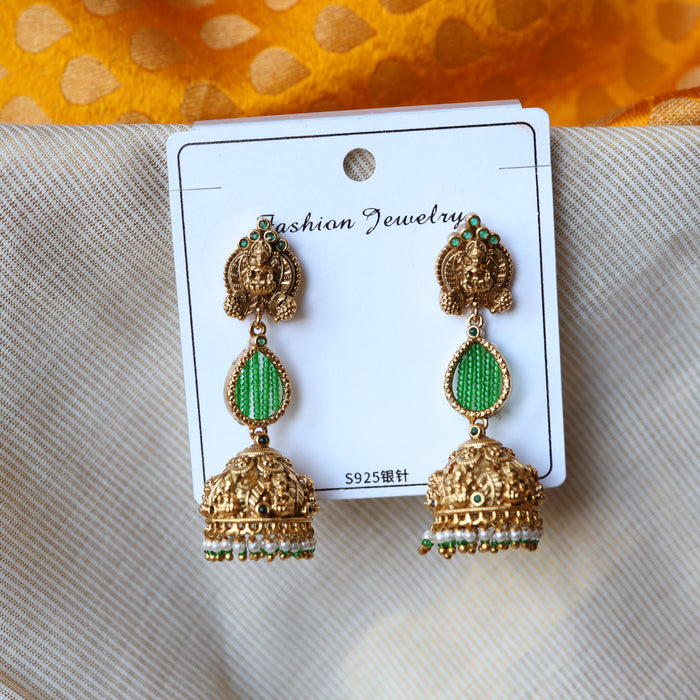 Antique green temple design jumka earrings AJ497