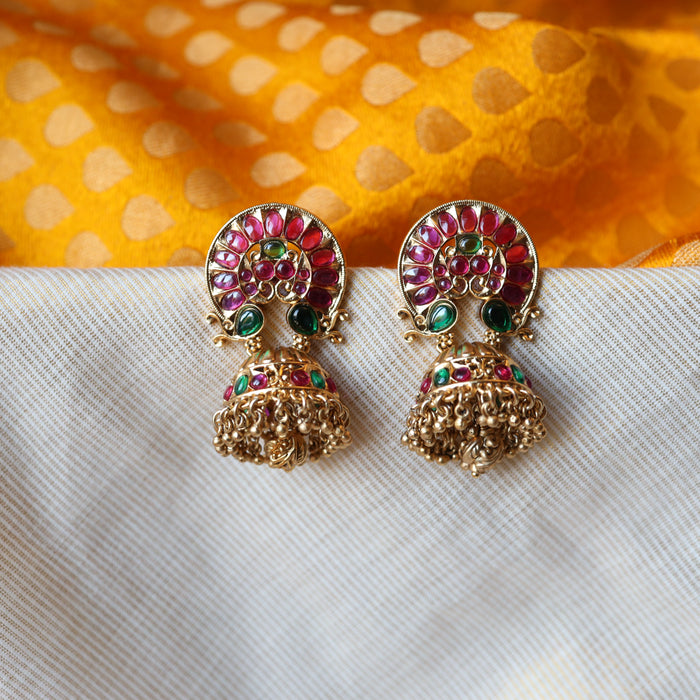Antique ruby temple design jumka earrings AJ499