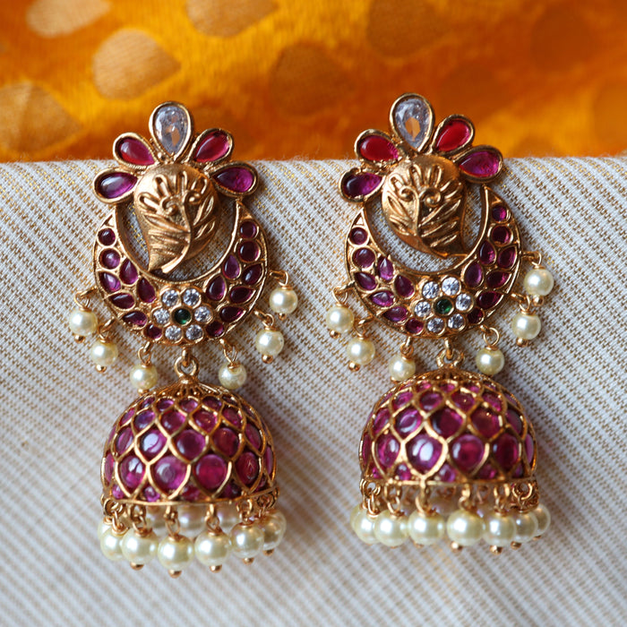 Antique ruby stone and pearl jumka earrings AJ661