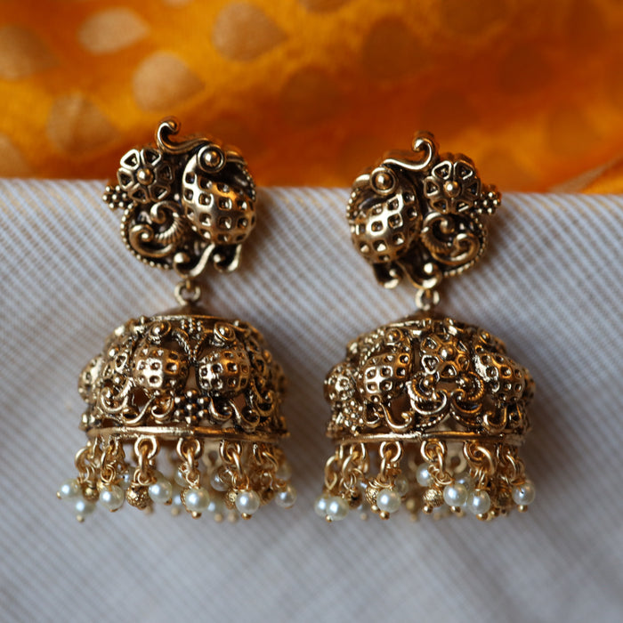 Antique gold and pearl jumka earrings AJ581