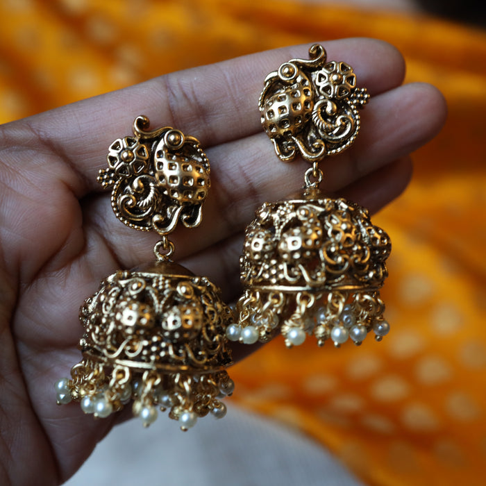 Antique gold and pearl jumka earrings AJ581
