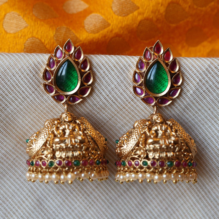 Antique green stone jumka earrings AJ364