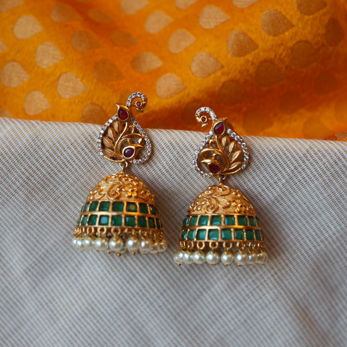 Antique gold green stone jumka earrings AJ759