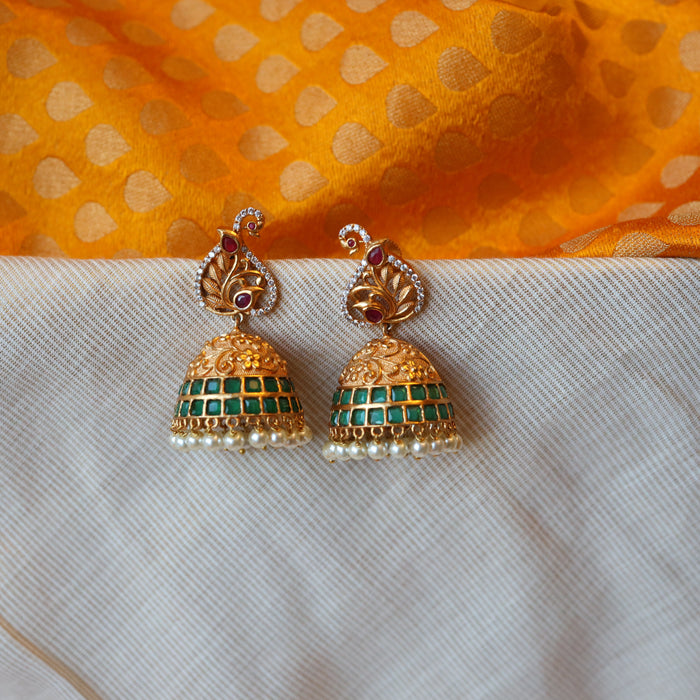 Antique gold green stone jumka earrings AJ759
