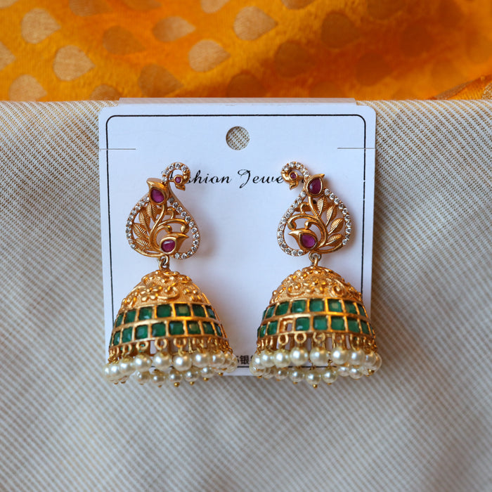 Antique gold green stone jumka earrings AJ759