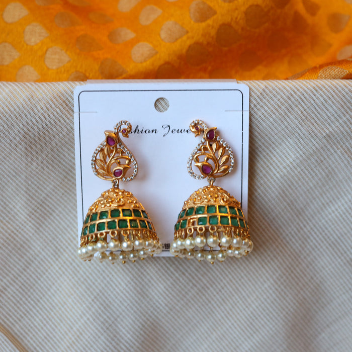Antique gold green stone jumka earrings AJ759