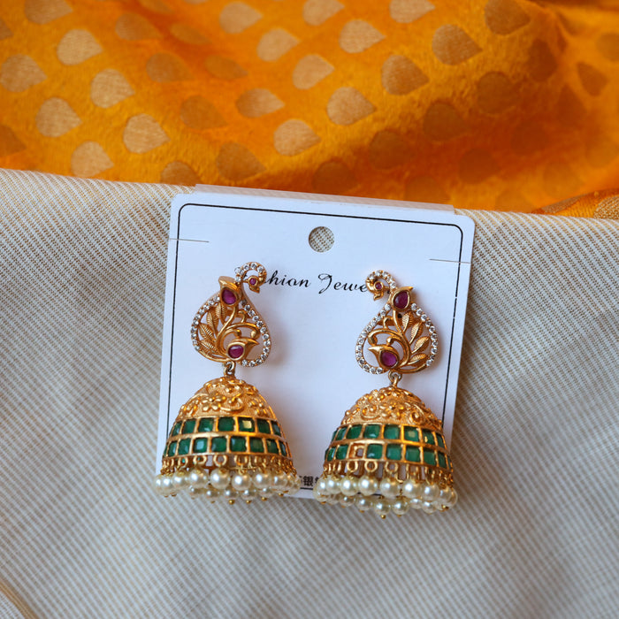 Antique gold green stone jumka earrings AJ759